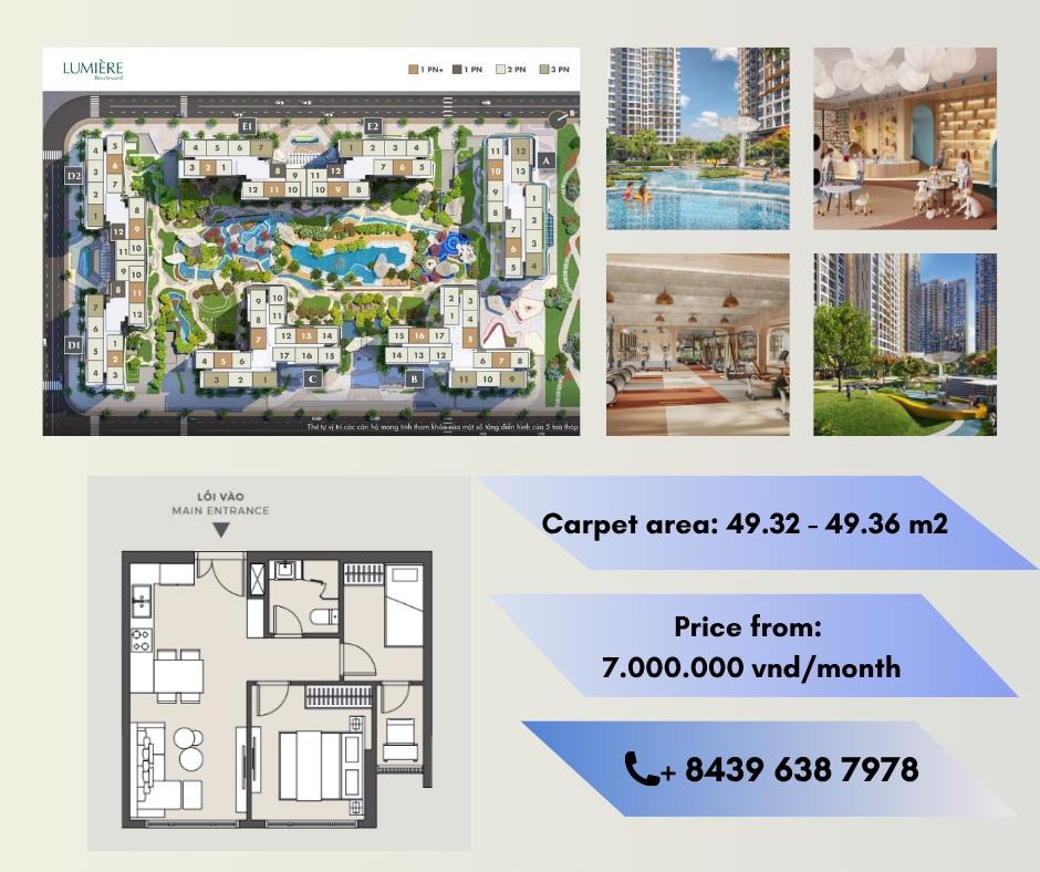 Cho thuê căn hộ 1 phòng ngủ Lumière Riverside Vinhomes Grand Park | Full nội thất