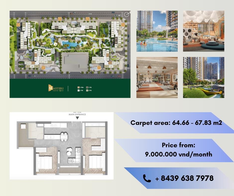 Cho Thuê Căn Hộ 2PN Masterise Centre Point Vinhomes Grand Park - Giá Từ 9 triệu/tháng