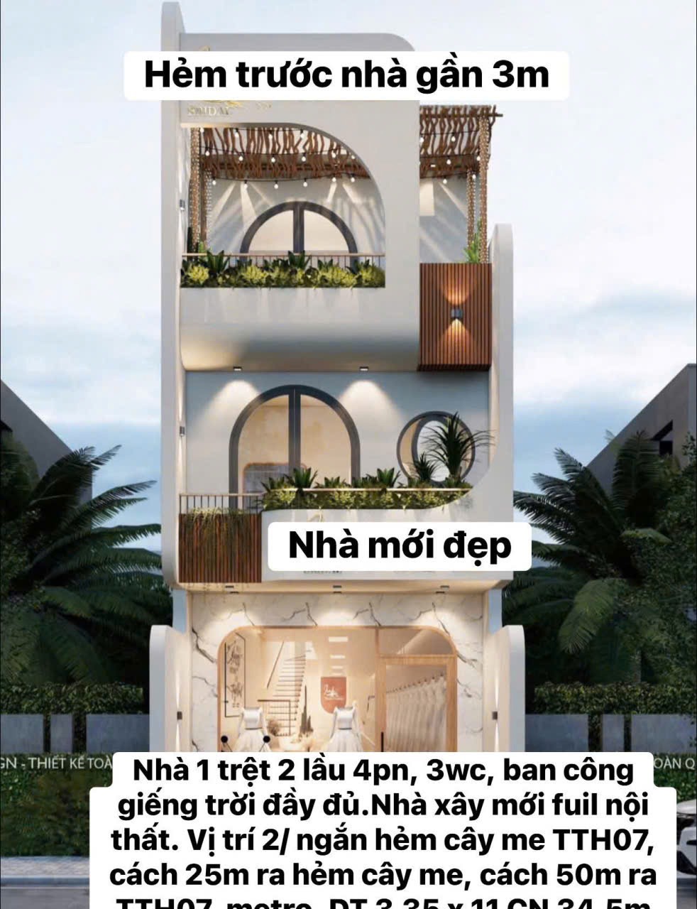 Nhà Xây Mới 1 Trệt 2 Lầu, Thiết Kế Hiện Đại, Gần Siêu Thị Metro Quận 12