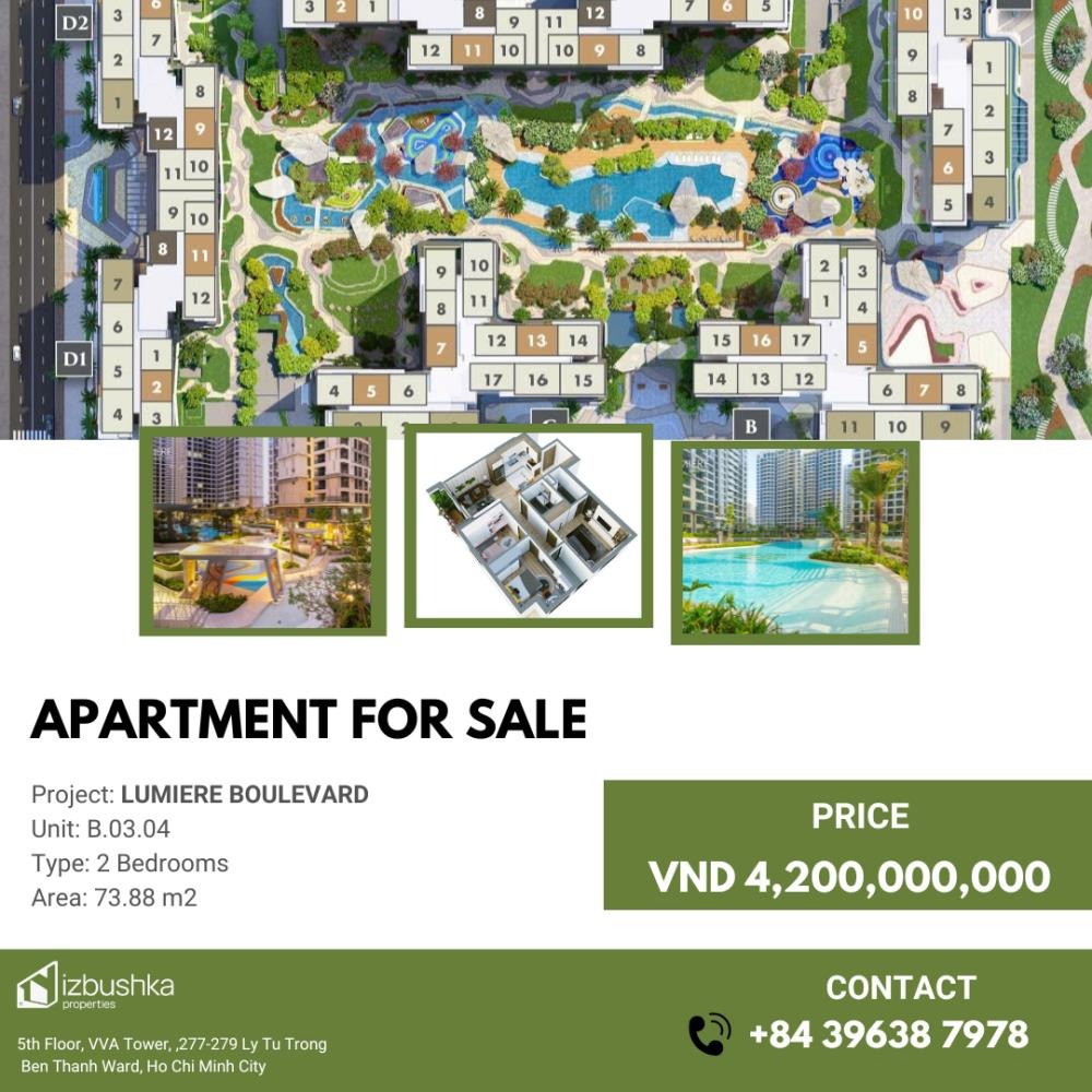 Chuyển nhượng Căn hộ 2 Phòng ngủ Lumiere Boulevard - View đẹp, Giá tốt