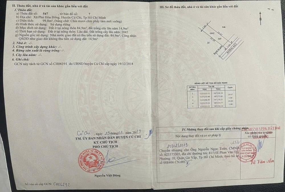 Đất thổ cư mặt tiền đường nhựa Củ Chi - Giá 1.2 tỷ