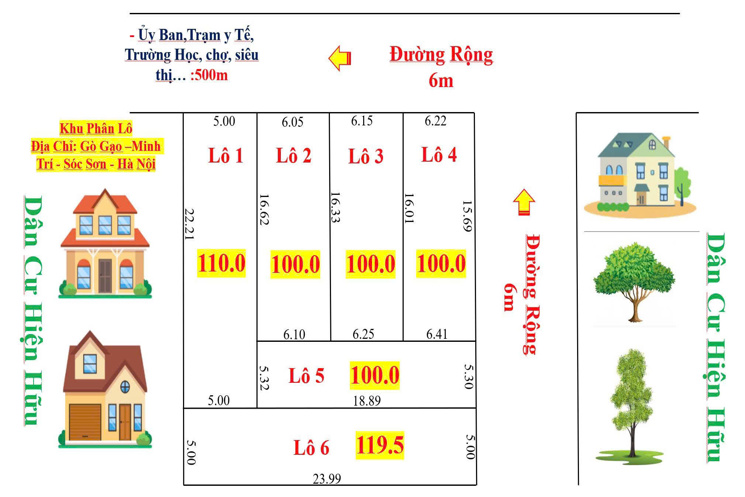 Chuyển Nhượng 6 Lô Đất F0 tại Minh Trí, Sóc Sơn, Hà Nội