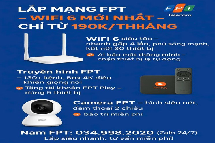 Chuyên Nhận LẮP MẠNG FPT – WIFI 6 MỚI NHẤT – CAMERA CHUẨN QUỐC TẾ - CHỈ 180K/THÁNG