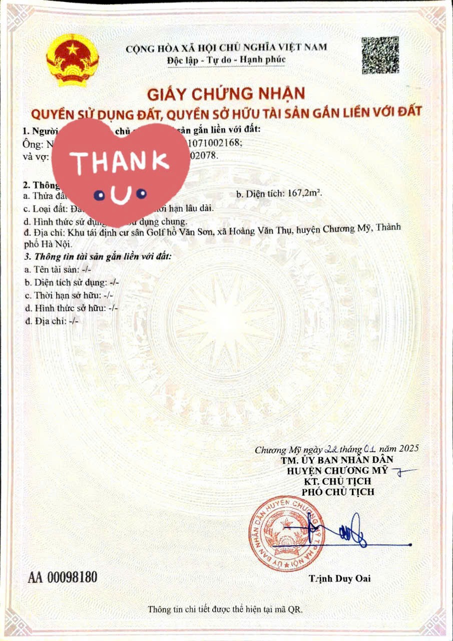 Đất đấu giá, lô liền kề 167m2 full thổ cư Chương Mỹ, Hà Nội | Đầu tư sinh lời