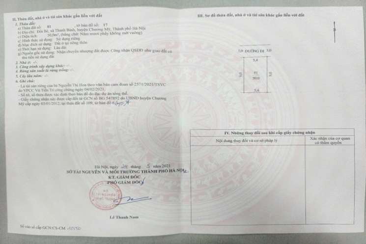 CHÍNH CHỦ CẦN BÁN LÔ ĐẤT 50M TẠI THANH BÌNH-CHƯƠNG MỸ-HÀ NỘI