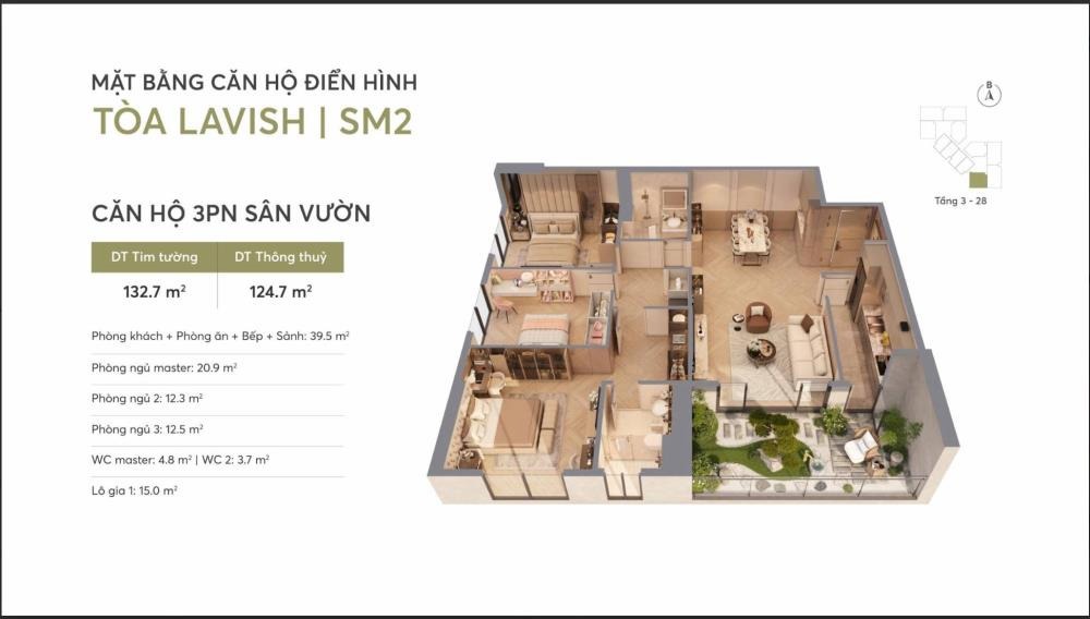 Greenera Southmark SM1808: Căn Hộ Sân Vườn 3PN Cao Cấp, View Xanh Mát