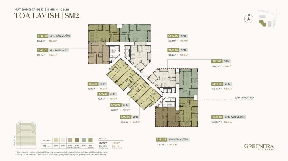Greenera Southmark SM1808: Căn Hộ Sân Vườn 3PN Cao Cấp, View Xanh Mát