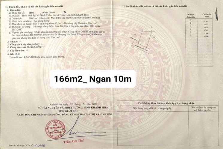 Bán Gấp Lô Đất Thổ Cư, Nằm Ngay Mặt Tiền Đường Xã Ninh Thân, Ninh Hòa – Giá Chỉ 500 Triệu!