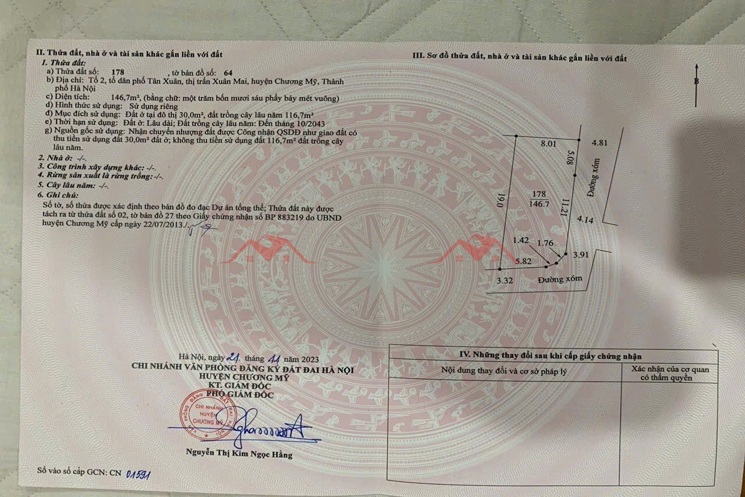 LÔ ĐẤT NÓNG HỔI 146,7M TẠI TT XUÂN MAI-CHƯƠNG MỸ-HÀ NỘI