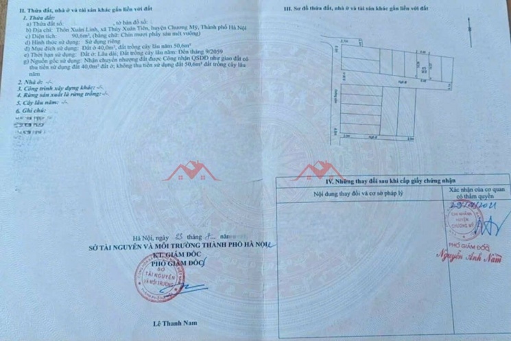 CHÍNH CHỦ BÁN LÔ ĐẤT 90,6M TẠI THỦY XUÂN TIÊN-CHƯƠNG MỸ-HÀ NỘI