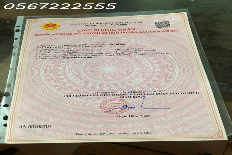 Chính chủ bán mảnh đất vuông vắn, vị trí đẹp Tại Tổ 9 Hoà Nghĩa - Dương Kinh