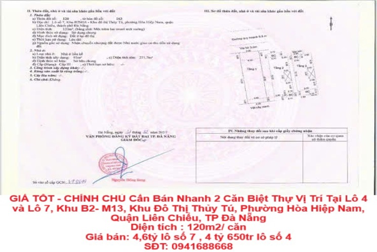 GIÁ TỐT – CHÍNH CHỦ Cần Bán Nhanh 2 Căn Biệt Thự Vị Trí Tại Quận Liên Chiểu, TP Đà Nẵng