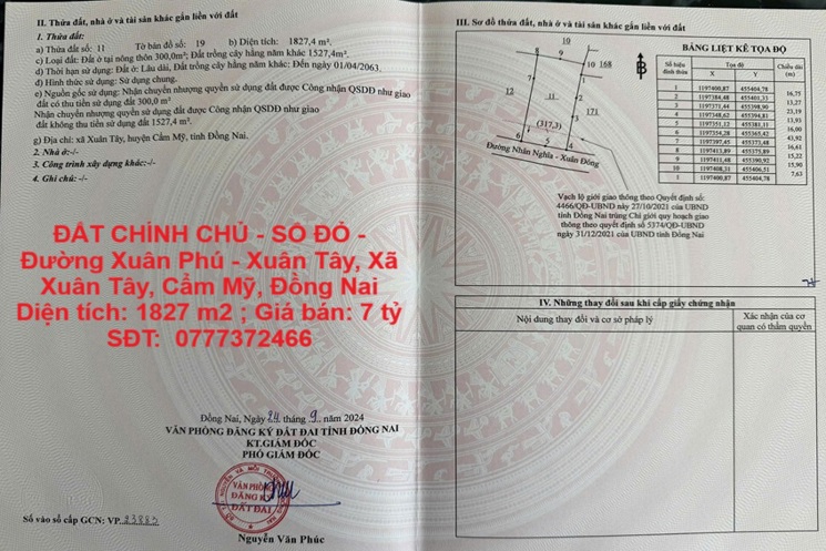 ĐẤT CHÍNH CHỦ - SỔ ĐỎ - Đường Xuân Phú - Xuân Tây, Xã Xuân Tây, Cẩm Mỹ, Đồng Nai