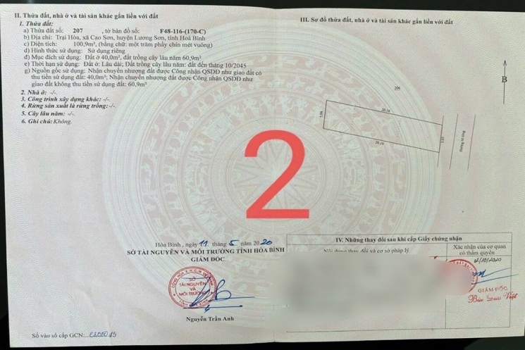 LÔ ĐẤT RẺ NHẤT THỊ TRƯỜNG 100,9M TẠI LƯƠNG SƠN-HÒA BÌNH
