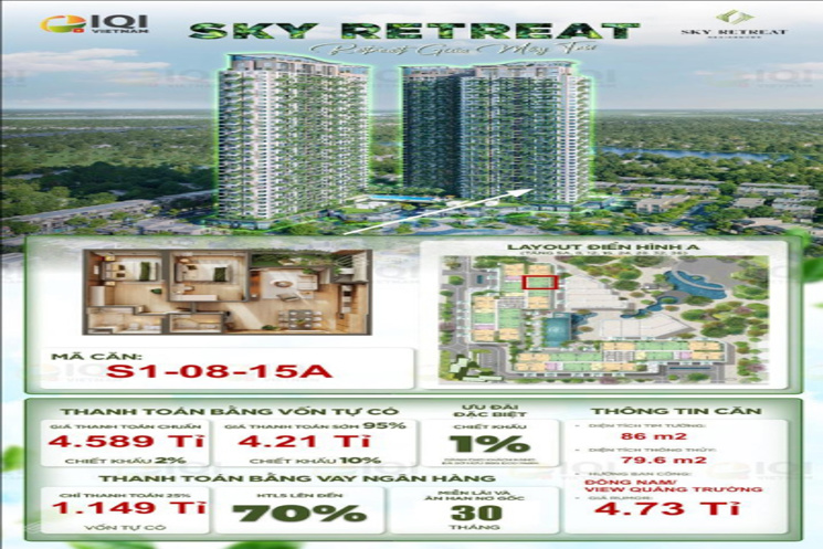 Căn hộ 2Pn Eco Retreat hướng Đông Nam view biệt thự đảo & trực diện quảng trường ko chênh