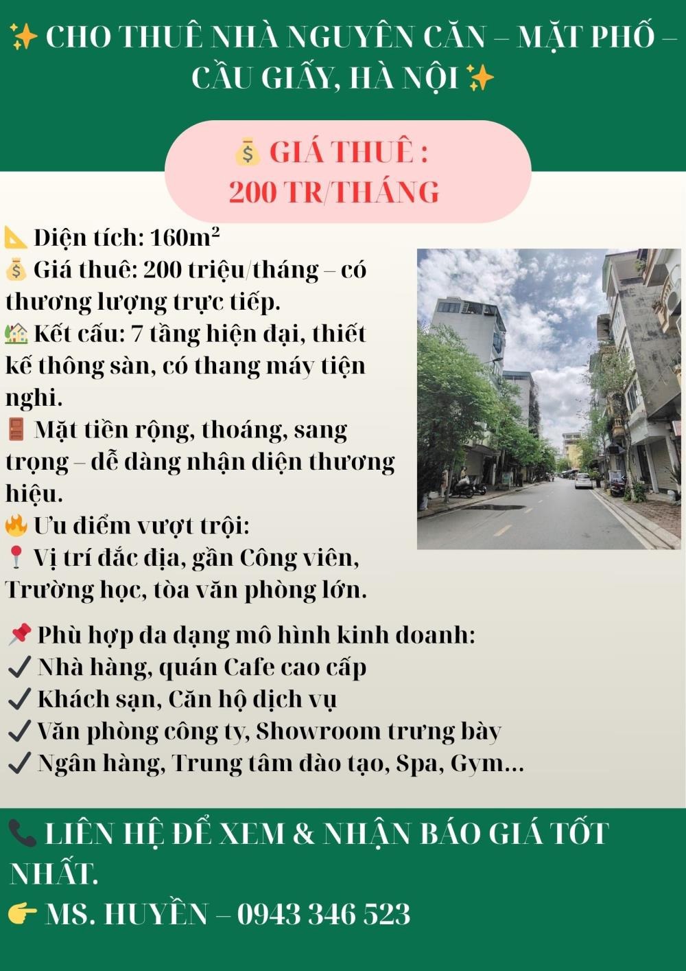 Cho Thuê Nhà Nguyên Căn Mặt Phố Cầu Giấy, Hà Nội - 200 Triệu/Tháng
