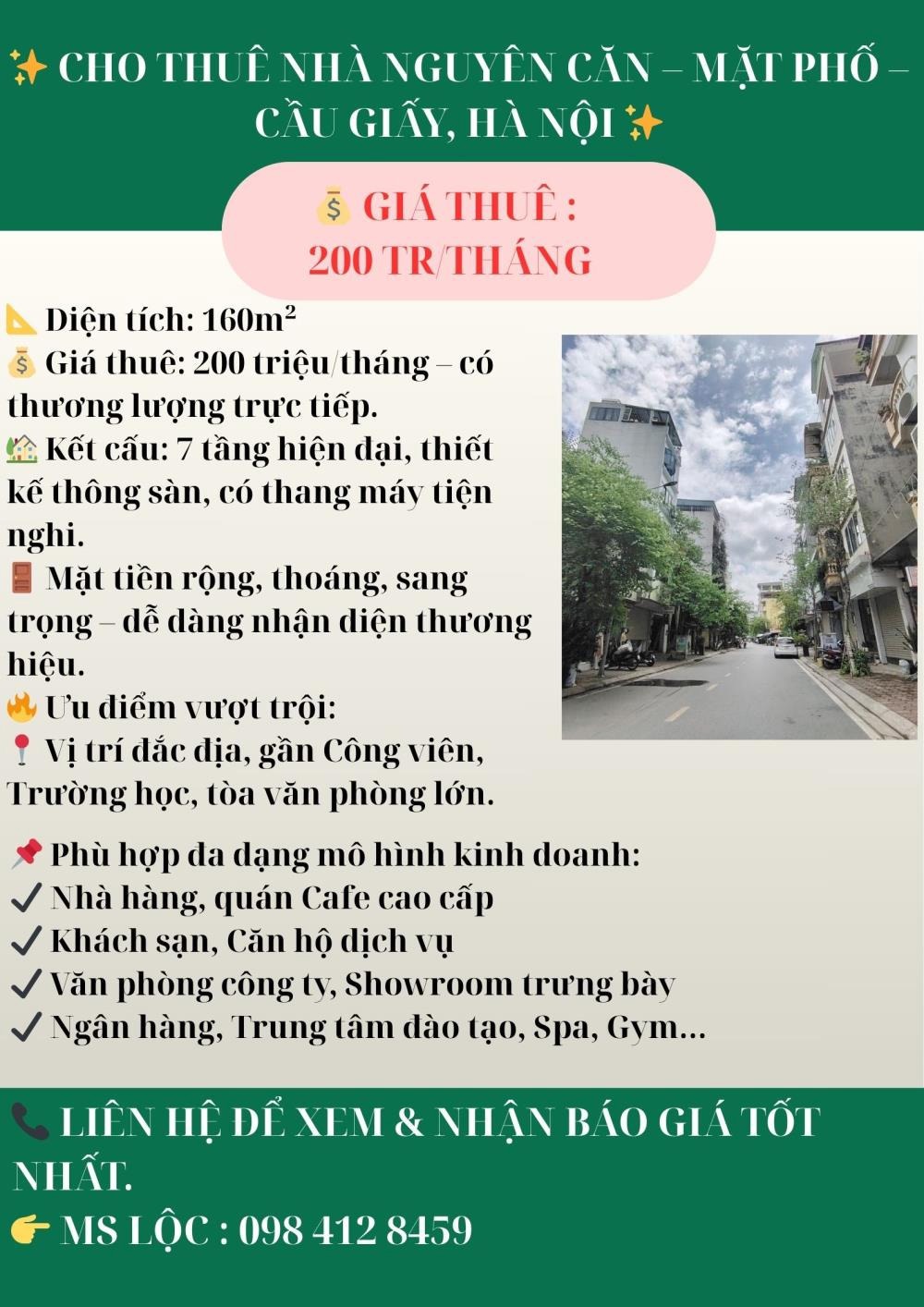 Cho Thuê Nhà Nguyên Căn Mặt Phố Cầu Giấy, Hà Nội - 200 Triệu/Tháng