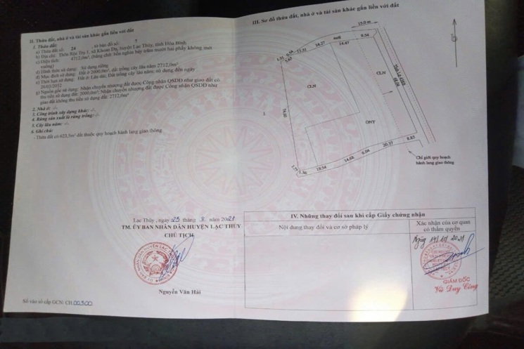 BÁN LÔ ĐẤT 4712M TẠI LẠC THUỶ-HÒA BÌNH