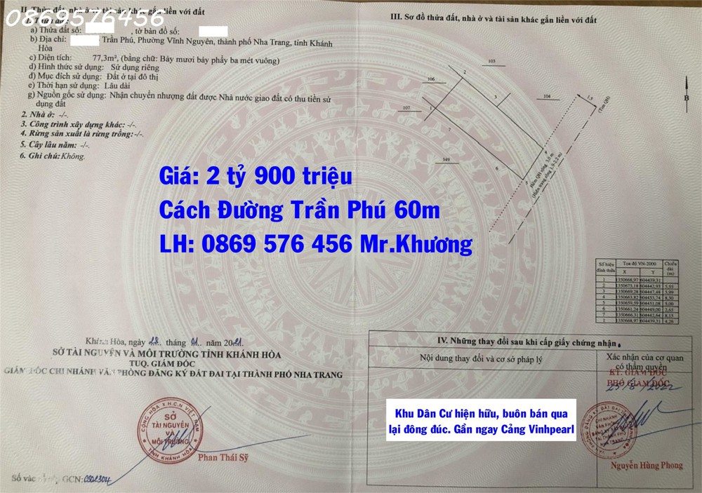 Bán Nhà Hẻm đường Trần Phú, Nha Trang, Khánh Hoà