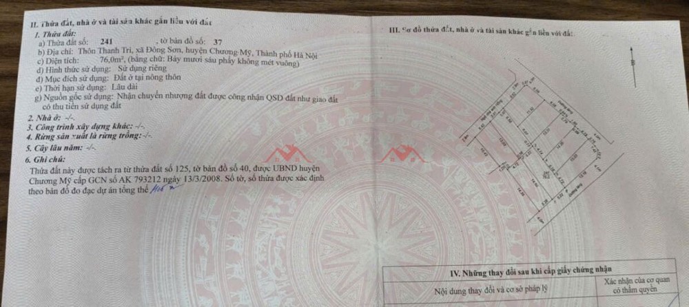 LÔ ĐẤT SIÊU ĐẸP 76M TẠI ĐÔNG SƠN-CHƯƠNG MỸ-HÀ NỘI