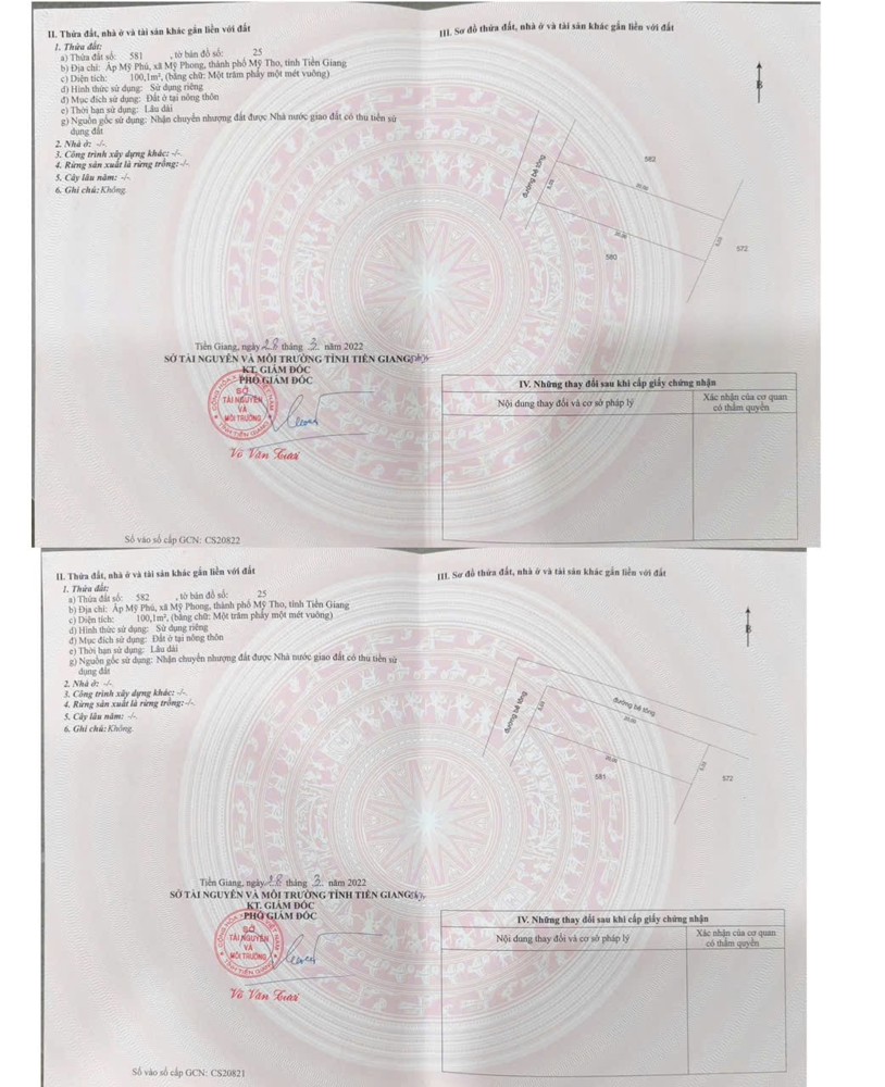 BÁN CẶP Nền Đất Chính Chủ - THỔ CƯ 100% - Ấp Mỹ Phú, P Mỹ Phong, TP Mỹ Tho, Tiền Giang