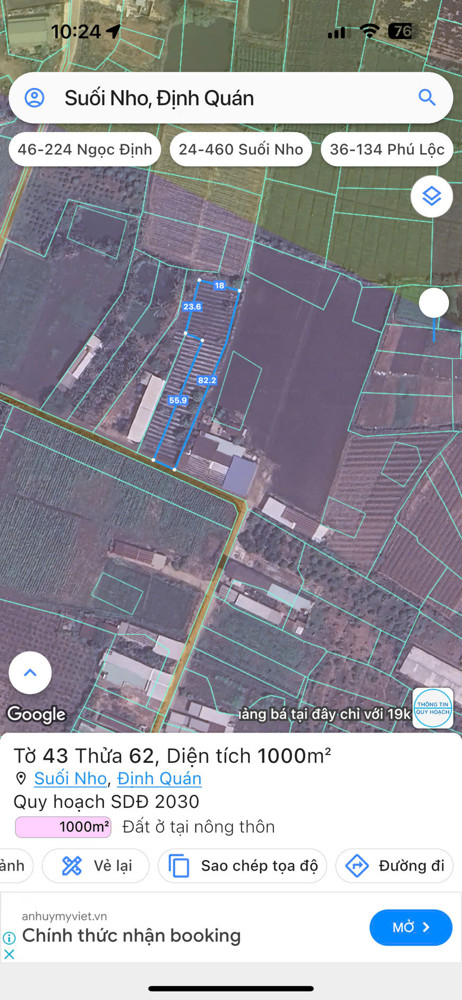 Lô đất 1000m² (ngang 10m), sổ hồng riêng, đường 3m, gần Chợ, Nhà Thờ Suối Nho