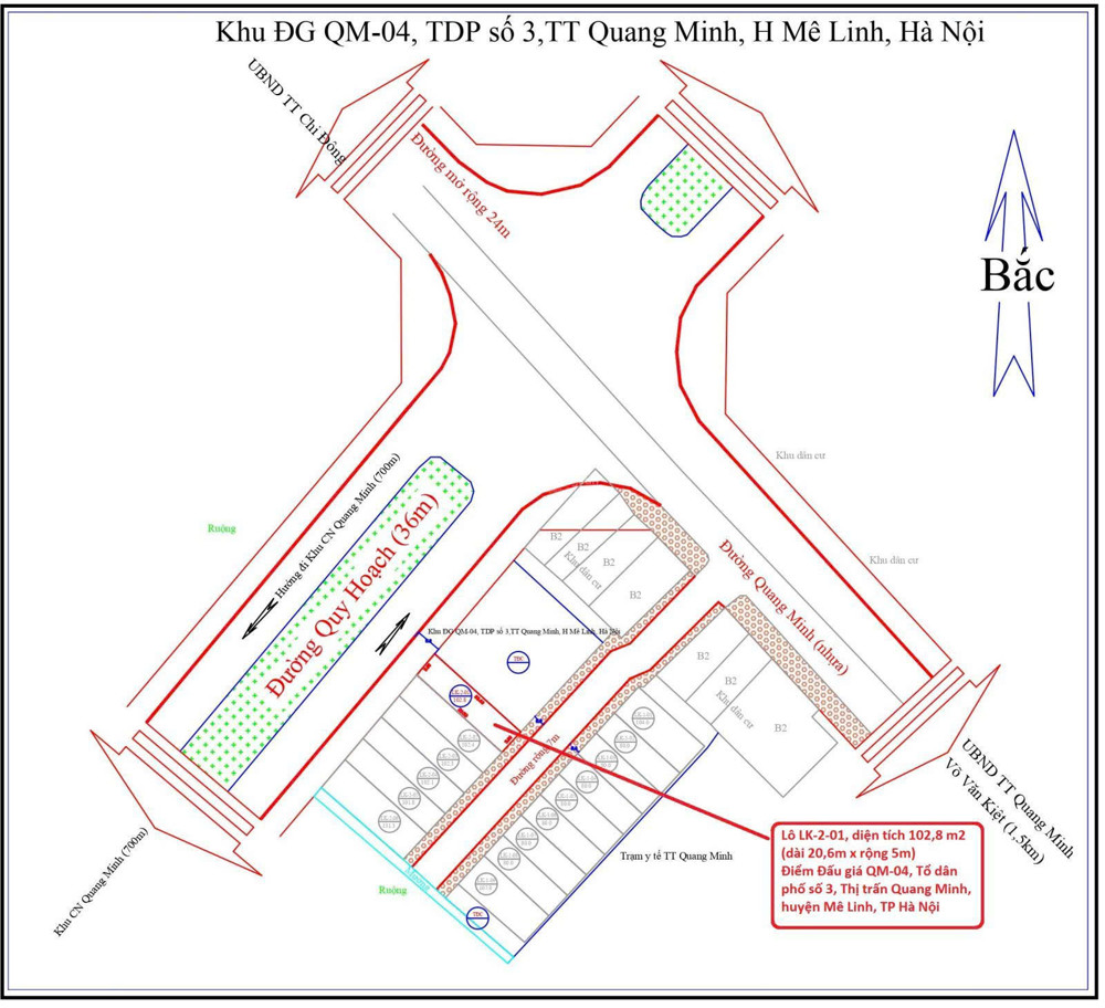 B.á.n đất đấu giá tổ 3 (Giai Lạc), xã Quang Minh, HN, DT80m, MT5m, vỉa hè, ôtô, g.i.á đầu tư 4.xtỷ,