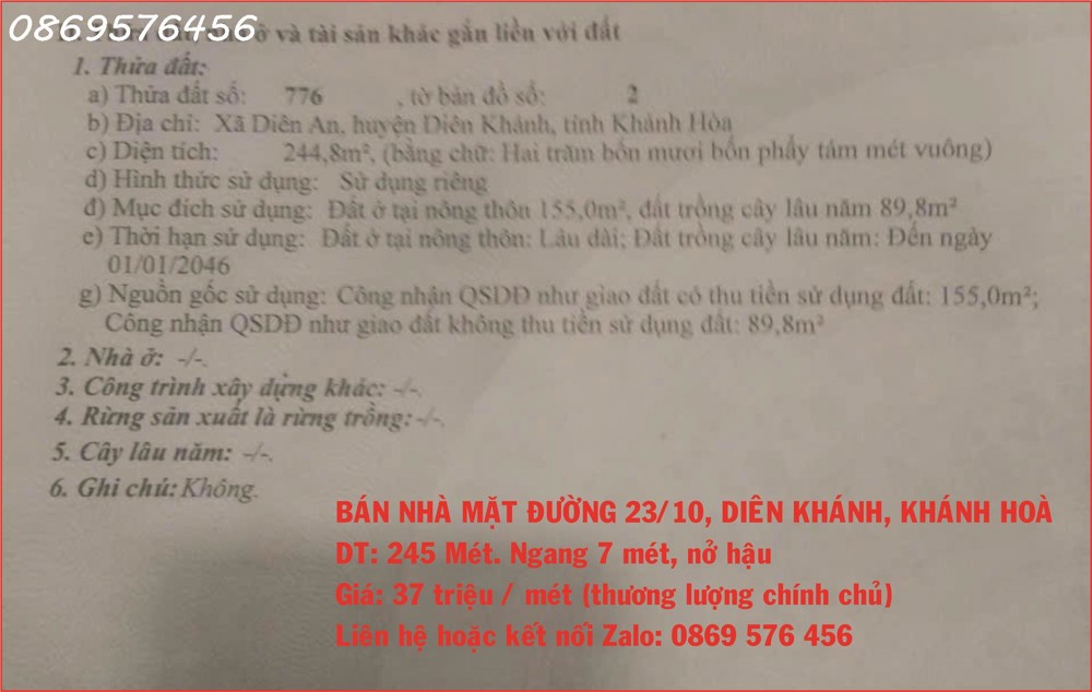 BÁN NHÀ MẶT TIỀN ĐƯỜNG 23/10, NHA TRANG, KHÁNH HOÀ