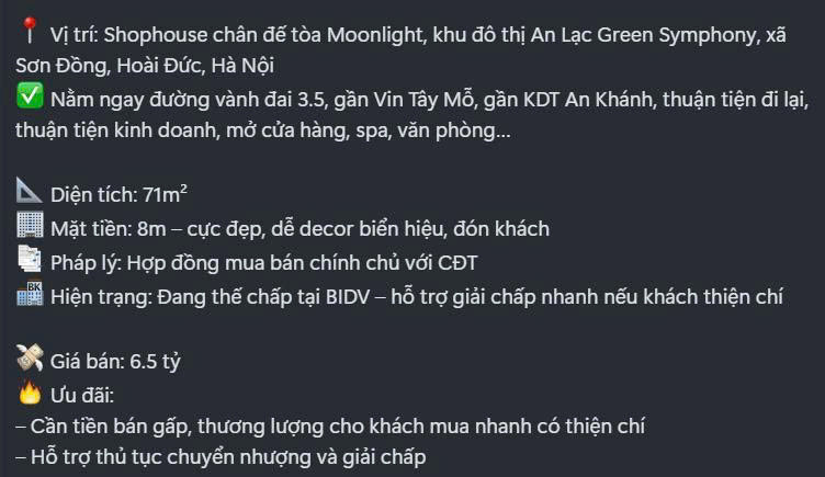 CĂN HỘ ĐẸP- GIÁ TỐT Cần bán Shophouse chân đế chung cư khu An Lạc Symphony