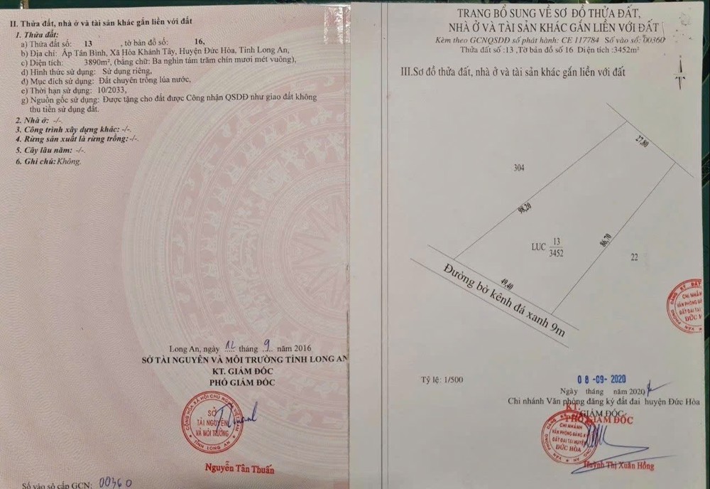 Bán đất ở Long An tổng diện tích 2 mảnh 7200 m2 giá cả thương lượng nhẹ cho người có thiện chí