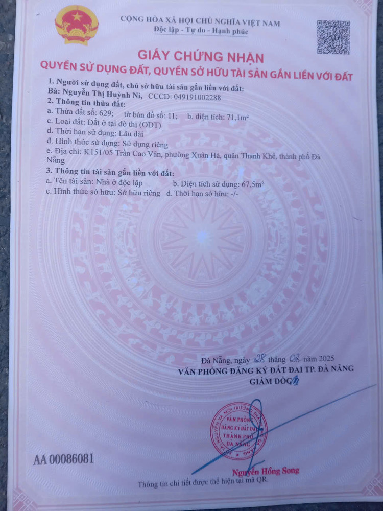 Bán nhà Gác Lững Đúc .  MT Trần Cao Vân. Thanh Khê . Đà Nẵng