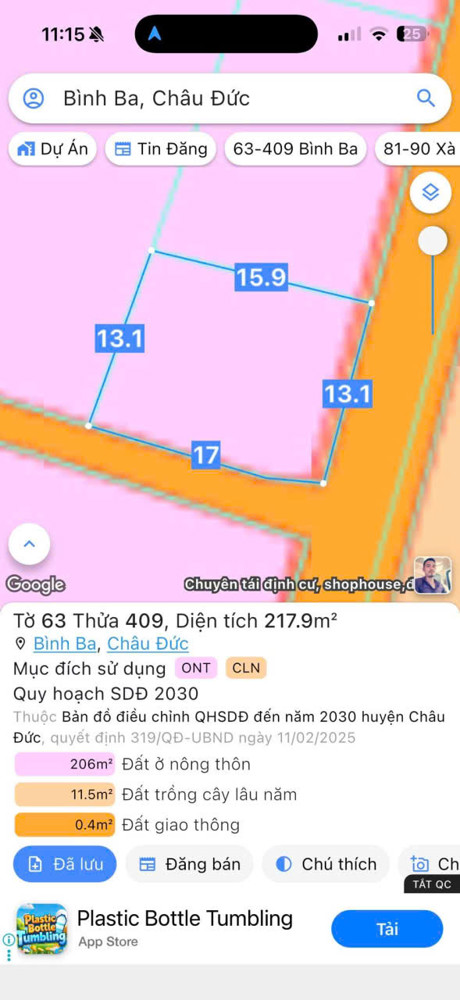 Chủ đất cần bán lô đất gần 4.000m2, đường nhựa, cách Mỹ Xuân Ngãi Giao tầm 500m