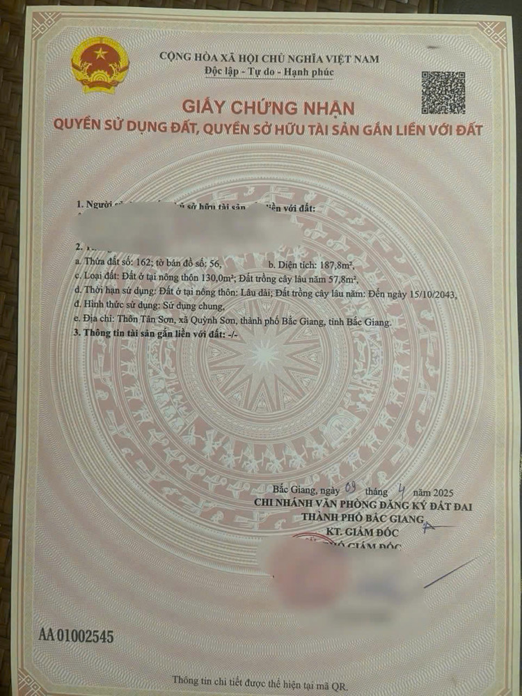 CHÍNH CHỦ BÁN NHANH LÔ ĐẤT TDP QUỲNH SƠN, PHƯỜNG TÂN AN, BẮC NINH