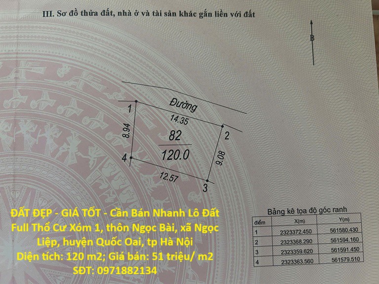 ĐẤT ĐẸP - GIÁ TỐT - Cần Bán Nhanh Lô Đất Full Thổ Cư Trung Tâm Ngọc Bài, Quốc Oai, Hà Nội
