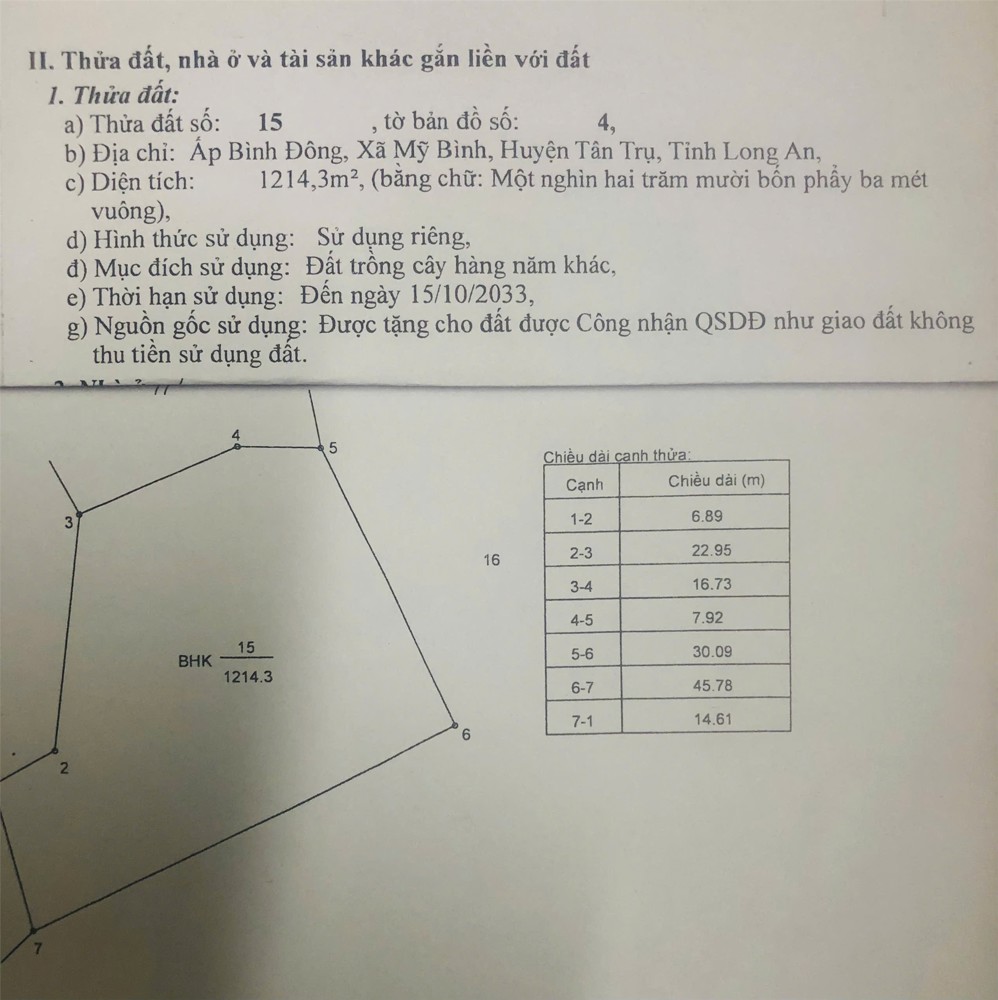 Bán Thửa Đất Vườn 1214M2 GIÁ 1,3 TỶ ( GIẢM 15% ) Nếu Mua Sớm Chốt Trong Tháng 10