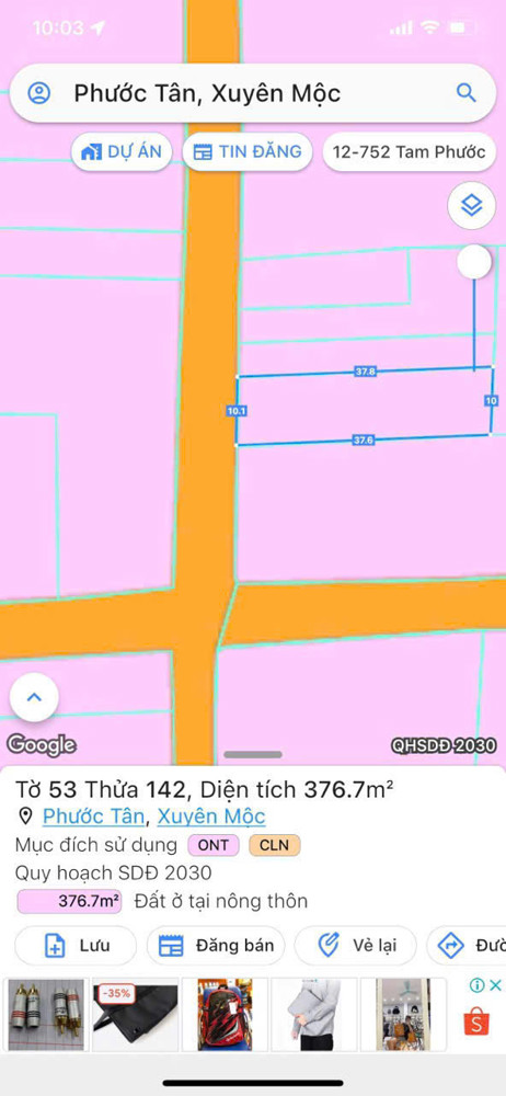 Chủ bán Đất phước tân xuyên mộc chợ cây Điệp chạy vào khoảng 200m