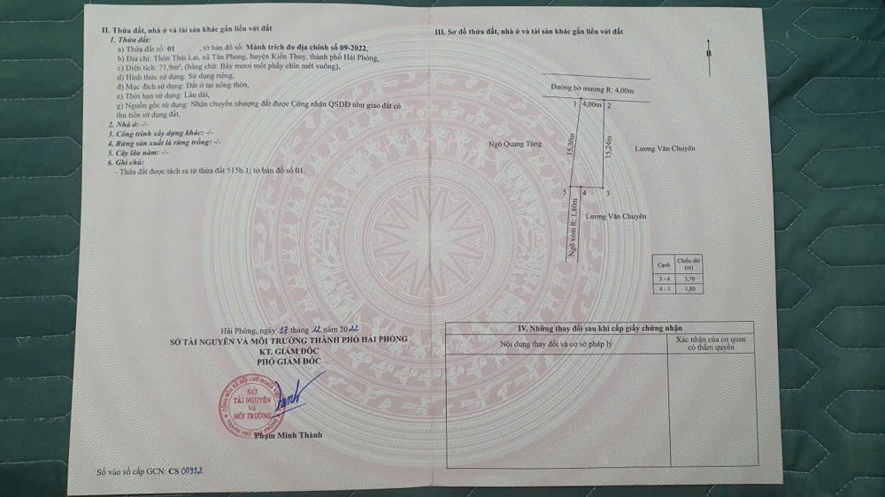 LÔ ĐẤT TUYẾN 2 ĐƯỜNG 361 – TÂN PHONG, KIẾN THỤY – ĐƯỜNG NHỰA Ô TÔ TRÁNH, GIÁ CHỈ 9XX  ZALO 0567 222