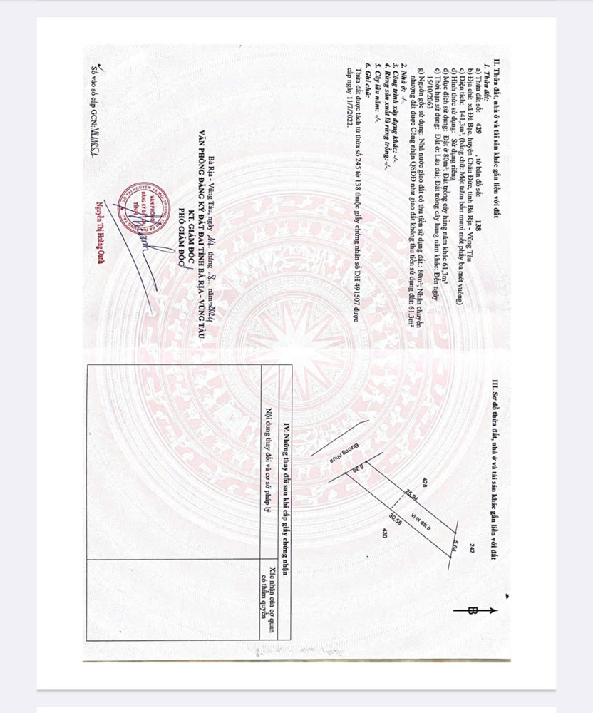 Chủ cần bán lô đất nhà vườn kế bên tỉnh lộ 765 Long Tân - Bà Rịa 