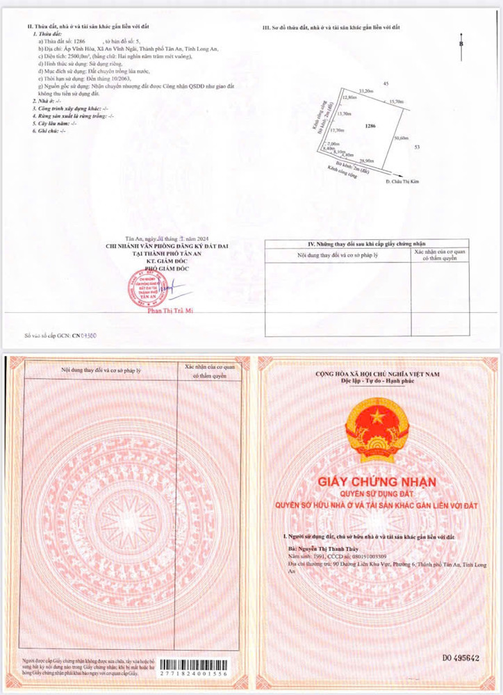 ĐẤT CHÍNH CHỦ - MẶT TIỀN Đường Châu Thị Kim, Xã An Vĩnh Ngãi, TP Tân An, Long An