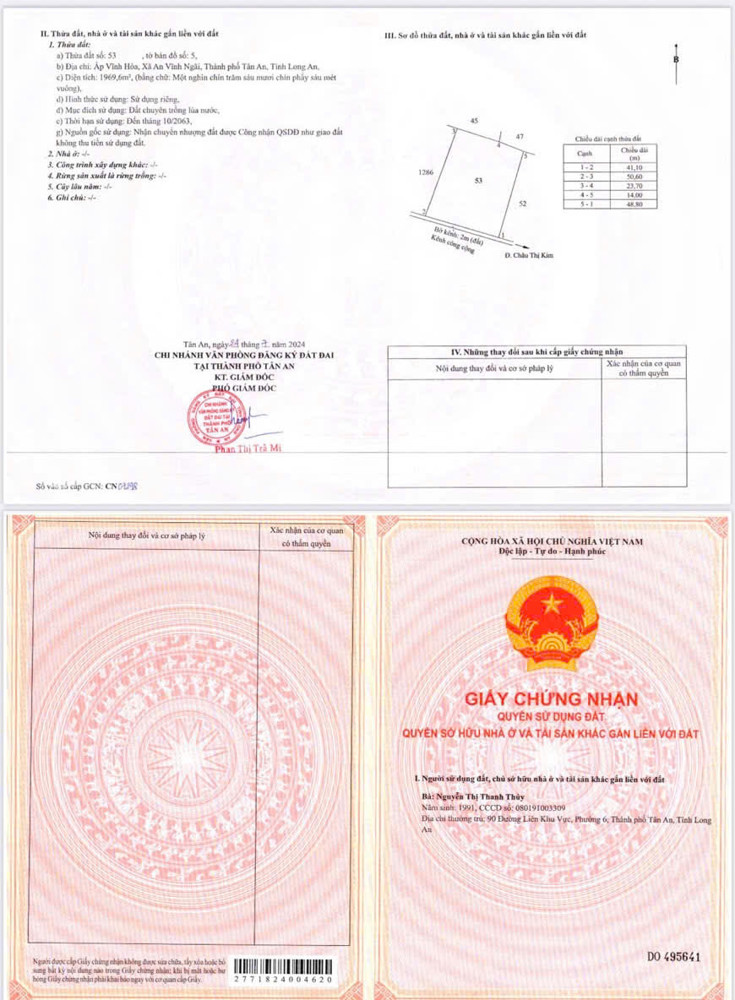 CHÍNH CHỦ Cần Bán 5600M2 Đất Lúa - MẶT TIỀN Châu Thị Kim, An Vĩnh Ngãi, TP Tân An, Long An