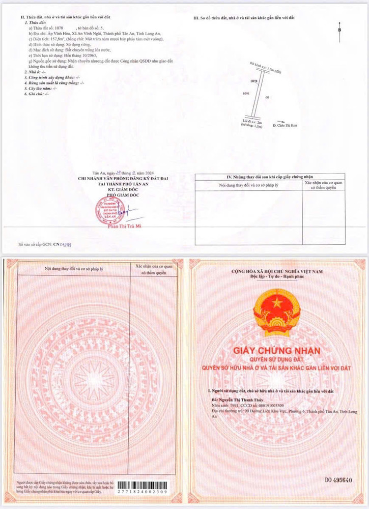 CHÍNH CHỦ Cần Bán 5600M2 Đất Lúa - MẶT TIỀN Châu Thị Kim, An Vĩnh Ngãi, TP Tân An, Long An