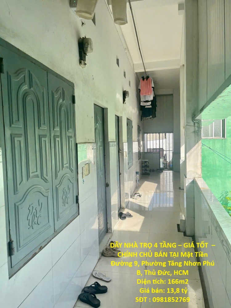 DÃY NHÀ TRỌ 4 TẦNG – GIÁ TỐT  – CHÍNH CHỦ BÁN TẠI Mặt Tiền Đường 9, Phường Tăng Nhơn Phú B, Thủ Đức DÃY NHÀ TRỌ 4 TẦNG – GIÁ TỐT  – CHÍNH CHỦ BÁN TẠI Mặt Tiền Đường 9, Phường Tăng Nhơn Phú B, Thủ Đức