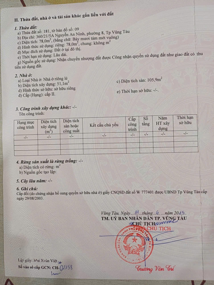 Cần bán gấp căn nhà tại vị trí đắc địa: Hẻm 512 Đường Trương Công Định, Phường 8, TP. Vũng Tàu Cần bán gấp căn nhà tại vị trí đắc địa: Hẻm 512 Đường Trương Công Định, Phường 8, TP. Vũng Tàu