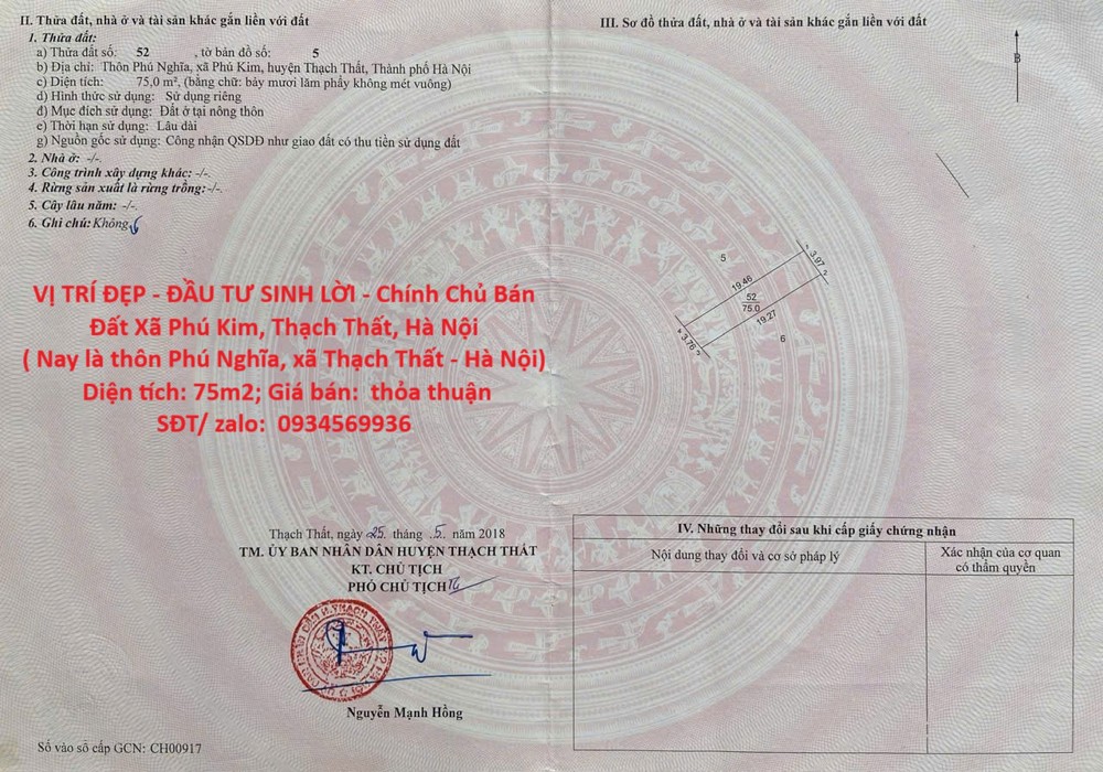 VỊ TRÍ ĐẸP - ĐẦU TƯ SINH LỜI - Chính Chủ Bán Đất Xã Phú Kim, Thạch Thất, Hà Nội VỊ TRÍ ĐẸP - ĐẦU TƯ SINH LỜI - Chính Chủ Bán Đất Xã Phú Kim, Thạch Thất, Hà Nội