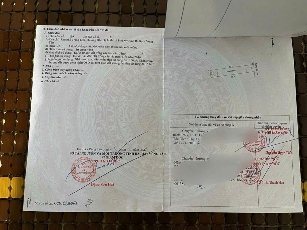 Em có 1 miếng đất ở Trảng Lớn, Hắc Dịch, gần vòng xoay 5x30 100tc muốn bán