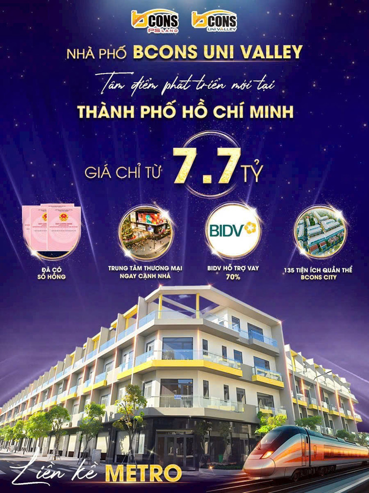 NHÀ PHỐ BCONS UNI VALLEY – PHƯỜNG ĐÔNG HÒA, TP. HỒ CHÍ MINH