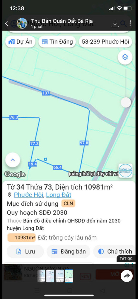 chủ cần bán hơn một mẫu đất phước lộc phước hải cách quản trường thả diều phước hải 3km