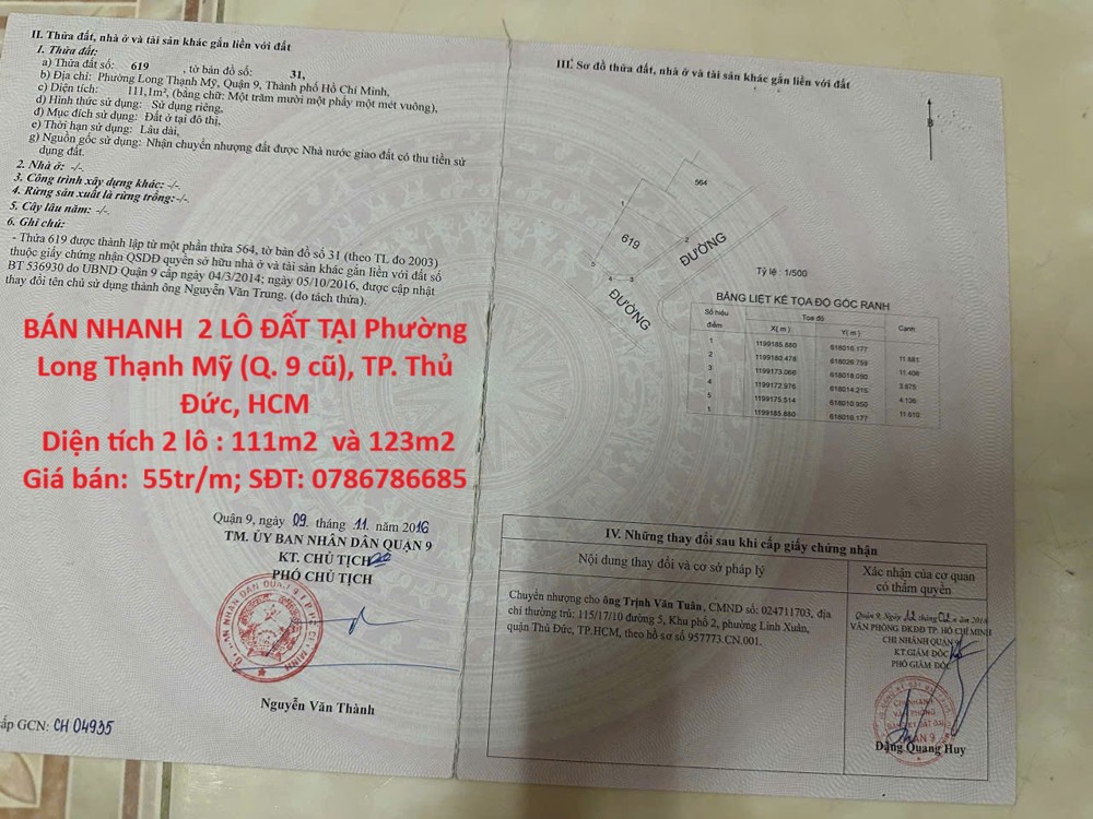 ĐẤT ĐẸP  - GIÁ ĐẦU TƯ –CẦN BÁN NHANH  2 LÔ ĐẤT TẠI Phường Long Thạnh Mỹ (Q. 9 cũ), TP. Thủ Đức, HCM