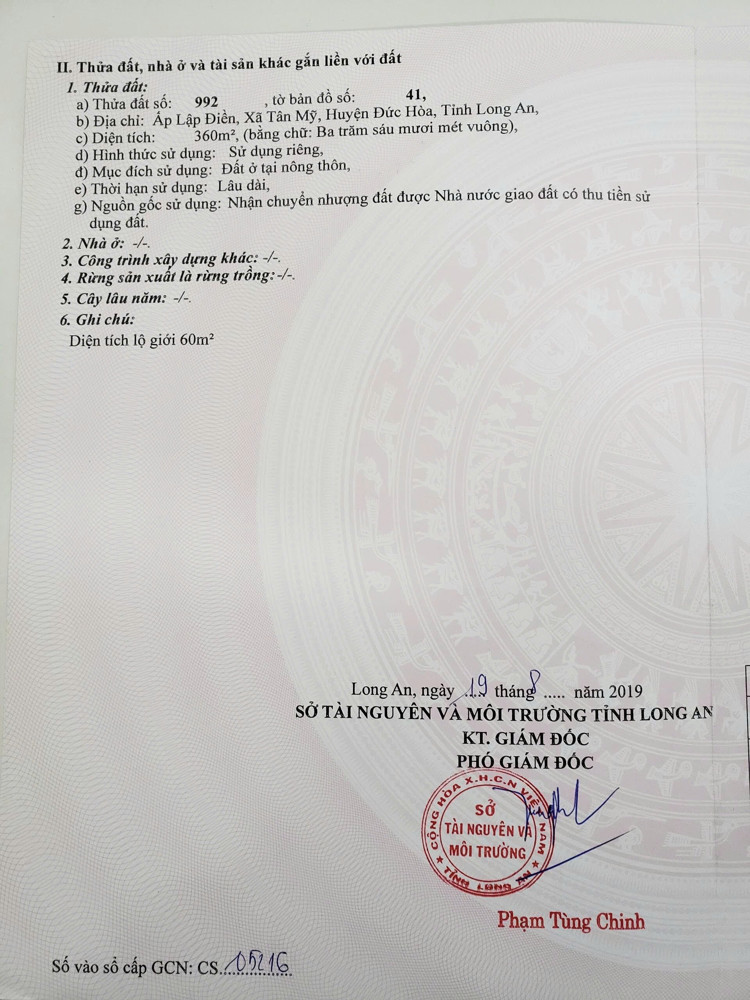 BÁN ĐẤT THỔ CƯ 100% - CHÍNH CHỦ TẠI ẤP LẬP ĐIỀN, XÃ TÂN MỸ, HUYỆN ĐỨC HÒA, LONG AN BÁN ĐẤT THỔ CƯ 100% - CHÍNH CHỦ TẠI ẤP LẬP ĐIỀN, XÃ TÂN MỸ, HUYỆN ĐỨC HÒA, LONG AN