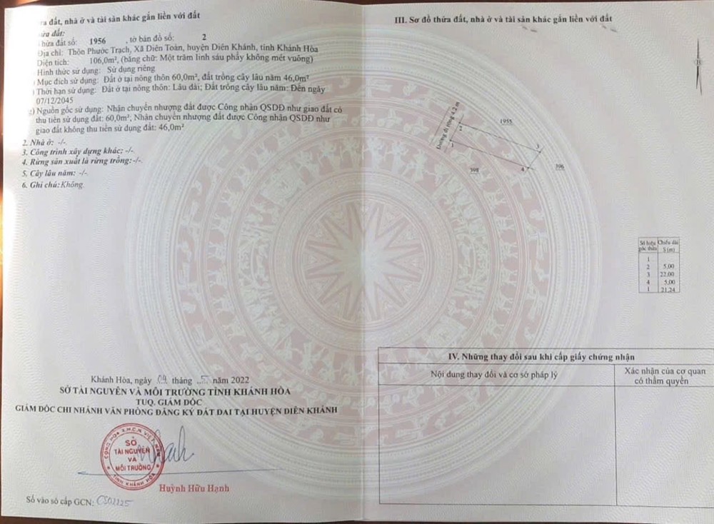 BÁN ĐẤT Ở TẠI XÃ DIÊN TOÀN, DIÊN KHÁNH, KHÁNH HOÀ